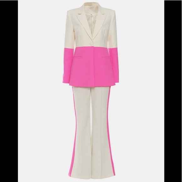 GAWQO ONE-BUTTON CONTRAST BLAZER AND FLARE PANT SET - Picture 2 of 9